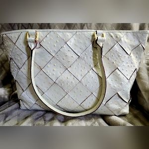 🔥🔥Antonio Melani Large Ostrich Print Leather Tote (EC)BEAUTIFUL BAG🤩